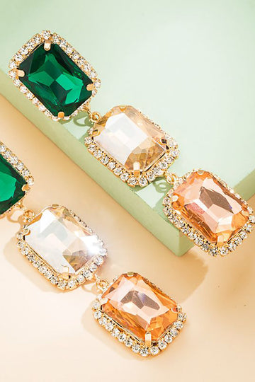 Green Rhinestone Beaded Party Earrings